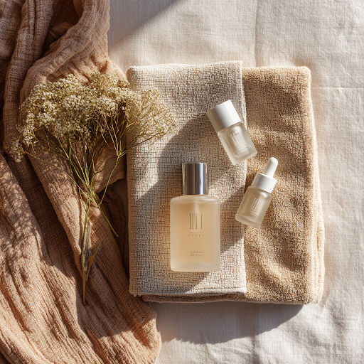 skincare products on a dowel